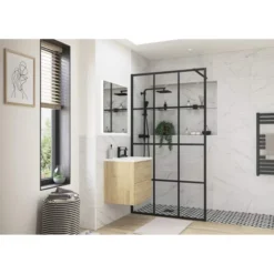 Supreme Black Grid Framed Wetroom Panel - 1000mm | Modern Walk-In Shower Enclosure -Bathroom Sales Shop Supreme Black Grid Lifestyle