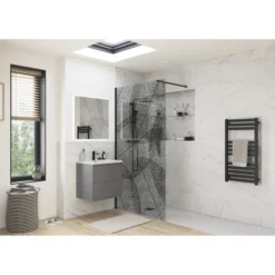 Supreme Black Leaf Design Wetroom Panel - 1200mm | Premium Walk-In Shower Glass -Bathroom Sales Shop Supreme Black Leaf Lifestyle