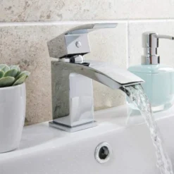 Scudo Descent Mini Mono Basin Mixer Tap with Push Waste - Chrome Finish -Bathroom Sales Shop TAP034 Lifestyle