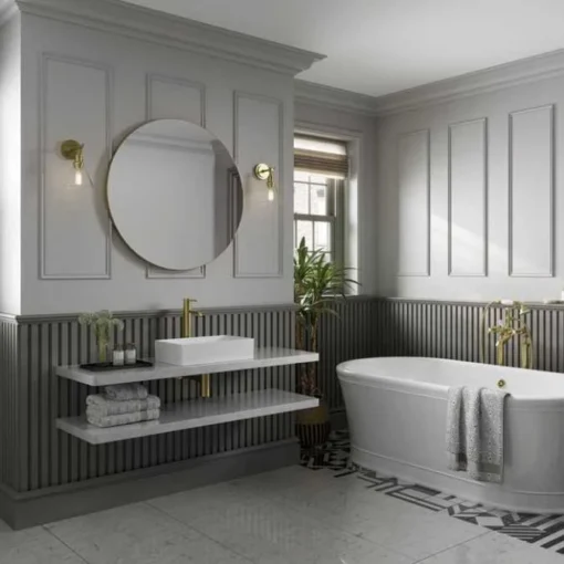 HiB Trim Round 80 Brushed Brass Bathroom Mirror | Elegant & Functional Design -Bathroom Sales Shop Trim Curve 40 Lifestyle 1 4