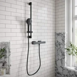 Villeroy & Boch Square Thermostatic Exposed Shower Set with Riser Rail in Matt Black