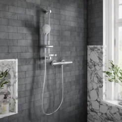 Villeroy & Boch Thermostatic Exposed Shower Set With Riser Rail Round Chrome - Premium Shower Valve