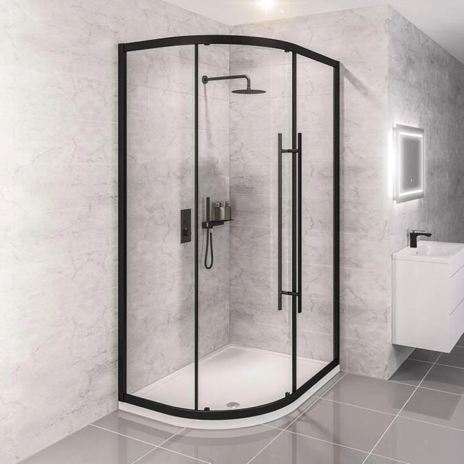 Vantage 2000 Matt Black Offset Quadrant Shower Enclosure 1100 X 800 - Premium Quality