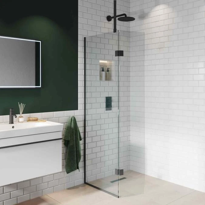 ABACUS Walk In Shower Screen 700mm with Matt Black Hinged Return 350mm - Premium Shower Enclosure 5 ABACUS Walk In Shower Screen 700mm with Matt Black Hinged Return 350mm - Premium Shower Enclosure - Image 3