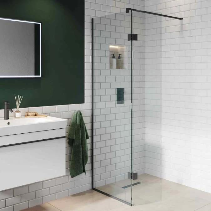 ABACUS Walk In Shower Screen 700mm with Matt Black Hinged Return 350mm - Premium Shower Enclosure 4 ABACUS Walk In Shower Screen 700mm with Matt Black Hinged Return 350mm - Premium Shower Enclosure - Image 2