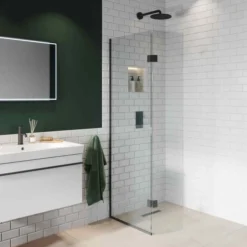 ABACUS Walk In Shower Screen 700mm with Matt Black Hinged Return 350mm - Premium Shower Enclosure