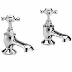 Bayswater Crosshead Hex Bath Pillar Taps - White/Chrome | Traditional Style Taps