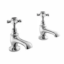 Bayswater Crosshead Hex Basin Pillar Taps - Black/Chrome | Traditional Bathroom Taps