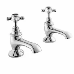 Bayswater Crosshead Hex Bath Pillar Taps - Black/Chrome | Traditional Style Taps