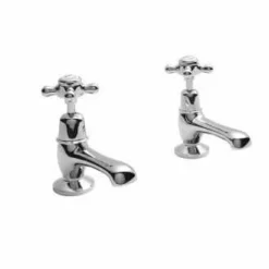 Bayswater Crosshead Dome Basin Pillar Taps - White/Chrome | Traditional Style Taps