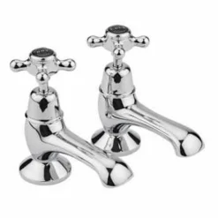 Bayswater Crosshead Dome Bath Pillar Taps - Black/Chrome | Traditional Style Taps