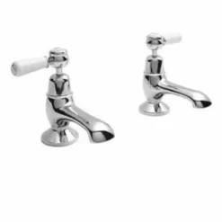 Bayswater Lever Dome Bath Pillar Taps - White/Chrome | Traditional Taps Collection