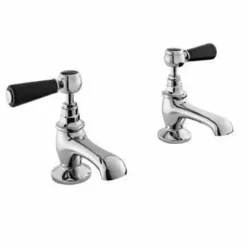 Bayswater Lever Hex Basin Pillar Taps - Black/Chrome | Traditional Taps | Shop Now