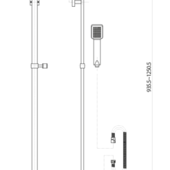 Elliott Square Brushed Brass Dual Head Thermostatic Shower Kit with Metal Fixed Head -Bathroom Sales Shop diagram lunar square rigid riser shower