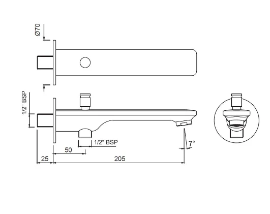 Jaquar Laguna Chrome Bath Spout With Diverter - Stylish Wall Mounted Tap 4 Jaquar Laguna Chrome Bath Spout With Diverter - Stylish Wall Mounted Tap - Image 2