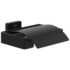 Villeroy & Boch Elements Striking Toilet Roll Holder with Cover - Matt Black - Premium Bathroom Accessory