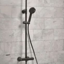 Kate Matt Black Round Dual Head Shower Kit - Modern Rigid Riser Shower Valve Set -Bathroom Sales Shop image