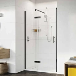 Roman Innov8 Matt Black Hinged Shower Door 1200mm with In-Line Panel - Perfect for Alcove Fitting