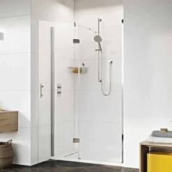 Roman Innov8 1000mm Hinged Shower Door with In-Line Panel for Alcove Fitting -Bathroom Sales Shop innov8 hingeddoor sidepanel open