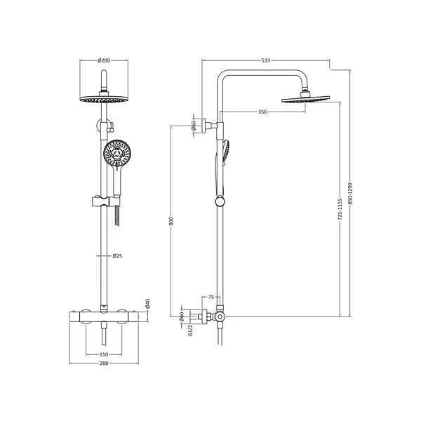 Nuie Round Thermostatic Bar Shower Kit in Brushed Brass | Modern Rigid Riser Shower Kit 4 Nuie Round Thermostatic Bar Shower Kit in Brushed Brass | Modern Rigid Riser Shower Kit - Image 2
