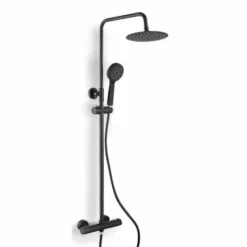 Kate Matt Black Round Dual Head Shower Kit - Modern Rigid Riser Shower Valve Set -Bathroom Sales Shop kate black
