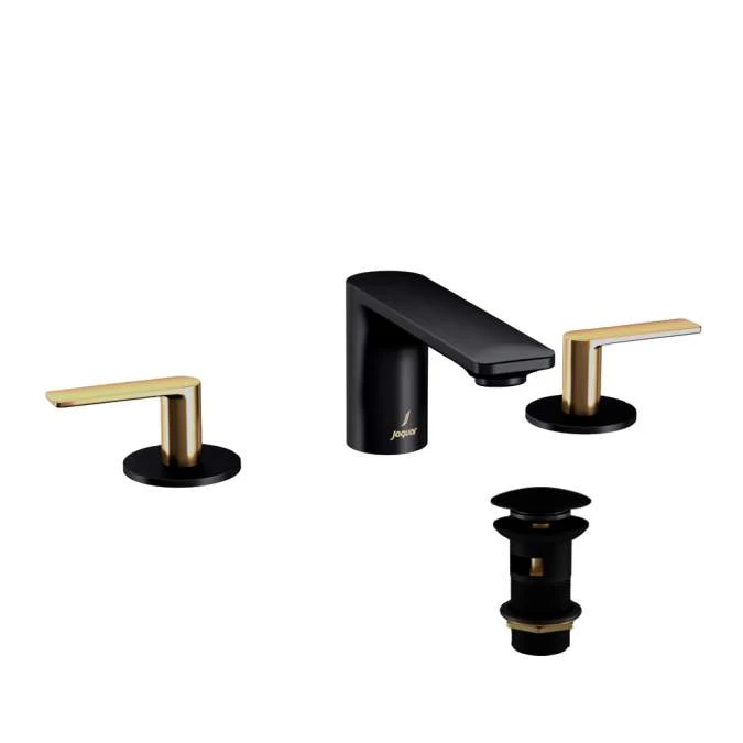 Jaquar Laguna Matt Black & Gold 3 Hole Lever Basin Mixer Tap - Premium Bathroom Tap 3 Jaquar Laguna Matt Black & Gold 3 Hole Lever Basin Mixer Tap - Premium Bathroom Tap