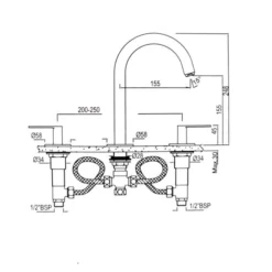 Jaquar Laguna Matt Black & Gold 3 Hole Lever Basin Mixer Tap with Curved Spout 5 Jaquar Laguna Matt Black & Gold 3 Hole Lever Basin Mixer Tap with Curved Spout -Bathroom Sales Shop laguna 3 hole cuved spout lever handle tech 3