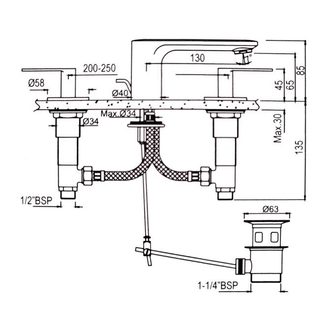 Jaquar Laguna Black Chrome 3 Hole Lever Basin Mixer Tap - Modern Bathroom Tap 4 Jaquar Laguna Black Chrome 3 Hole Lever Basin Mixer Tap - Modern Bathroom Tap - Image 2