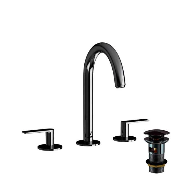 Jaquar Laguna Black Chrome 3 Hole Lever Basin Mixer Tap With Curved Spout | Premium Bathroom Tap 3 Jaquar Laguna Black Chrome 3 Hole Lever Basin Mixer Tap With Curved Spout | Premium Bathroom Tap