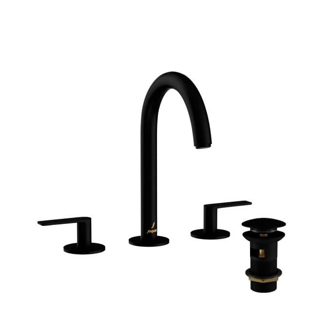 Jaquar Laguna Matt Black 3 Hole Lever Basin Mixer Tap with Curved Spout - Premium Bathroom Tap 3 Jaquar Laguna Matt Black 3 Hole Lever Basin Mixer Tap with Curved Spout - Premium Bathroom Tap