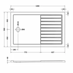 Nuie 1400 X 900 Slip Resistant Rectangle Walk-in Shower Tray with Free Waste - Durable & Safe -Bathroom Sales Shop ntp1490spec 1