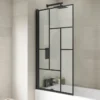 Abstract Black Grid Effect Bath Shower Screen By Nuie | Single Panel Shower Screen | Modern Bathroom Design