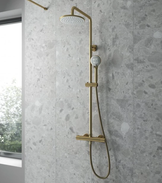 Nuie Round Thermostatic Bar Shower Kit in Brushed Brass | Modern Rigid Riser Shower Kit 5 Nuie Round Thermostatic Bar Shower Kit in Brushed Brass | Modern Rigid Riser Shower Kit - Image 3
