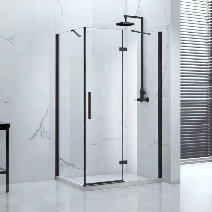 1400mm Pure Black Semi-Frameless Hinged Shower Door - Clear Glass | Premium Quality 3 1400mm Pure Black Semi-Frameless Hinged Shower Door - Clear Glass | Premium Quality