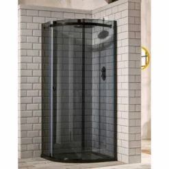Pure Ebony Black Glass Offset Quadrant Shower Enclosure - 1200 x 900mm -Bathroom Sales Shop pure black quad one door smoked