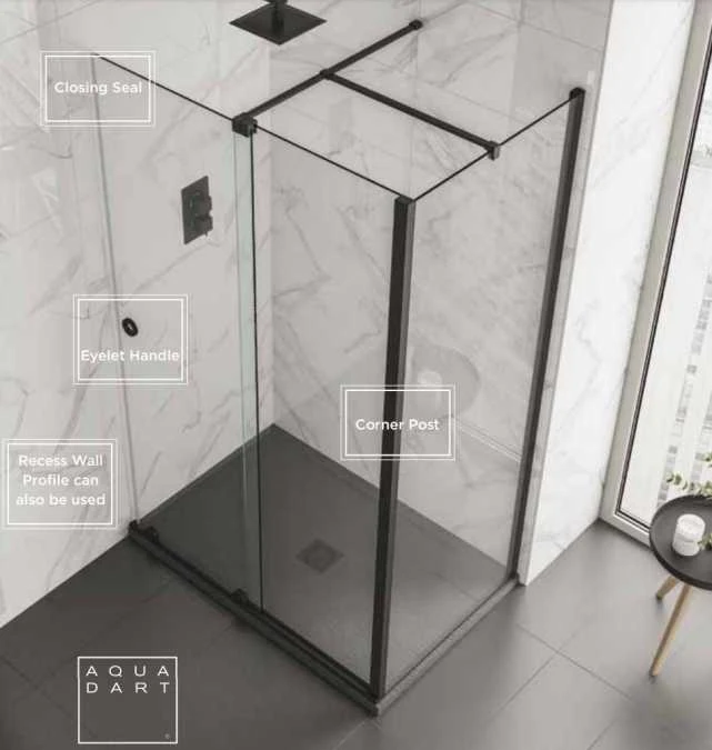 Rolla 8 1500mm Matt Black Frameless Sliding Shower Door Corner Enclosure 4 Rolla 8 1500mm Matt Black Frameless Sliding Shower Door Corner Enclosure - Image 2