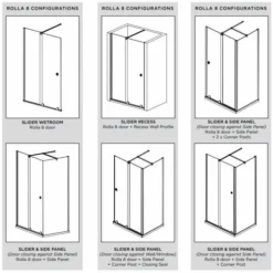 Rolla 8 1100mm Matt Black Recess Frameless Sliding Shower Door - Modern Bathroom Design -Bathroom Sales Shop rolla8config 30