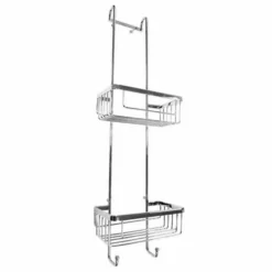 Roman RSB01 Chrome Double Hanging Shower Basket With Hooks – Durable Bathroom Organiser