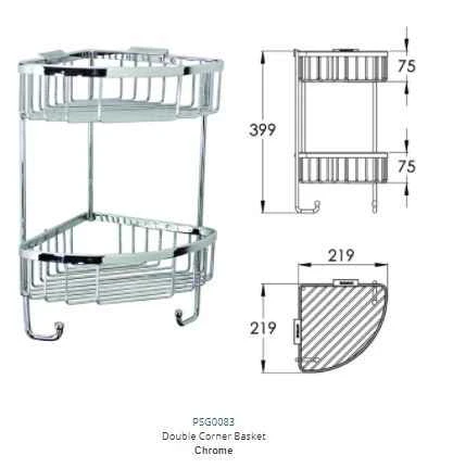 Roman Double Corner Shower Basket With Hook - RSB05 - Chrome | Durable & Stylish Bathroom Organizer 7 Roman Double Corner Shower Basket With Hook - RSB05 - Chrome | Durable & Stylish Bathroom Organizer - Image 5