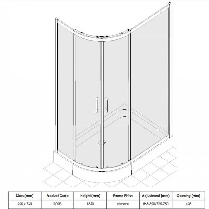 Sommer6 900 X 760 Double Door Offset Quadrant Shower Enclosure - Sleek & Modern Design 4 Sommer6 900 X 760 Double Door Offset Quadrant Shower Enclosure - Sleek & Modern Design - Image 2