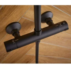 Spey Series 2 Black Dual Head Thermostatic Shower Kit - Highlife Bathrooms | Rigid Riser Shower Kit -Bathroom Sales Shop spey black1