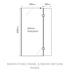 ABACUS Walk In Shower Screen 900mm with Matt Black Hinged Return 350mm - Premium Shower Enclosure -Bathroom Sales Shop vegm tech 900 1 1