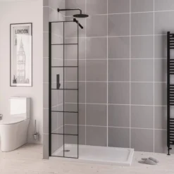 Vantage 2000 Matt Black 1100mm Walk In Shower Screen - Eastbrook | Stylish & Durable -Bathroom Sales Shop w49.1079 Vantage Black Grid 2
