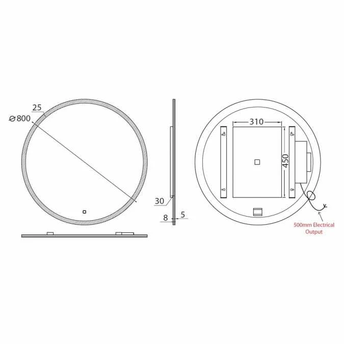 HIB Sphere 800mm LED Bathroom Mirror - Modern Illuminated Vanity Mirror with Adjustable Lighting 8 HIB Sphere 800mm LED Bathroom Mirror - Modern Illuminated Vanity Mirror with Adjustable Lighting - Image 6