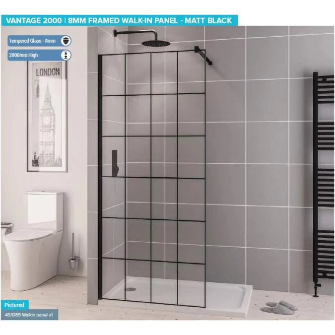 Vantage 2000 Matt Black 700mm Walk In Shower Screen - Eastbrook | Modern Shower Enclosure 4 Vantage 2000 Matt Black 700mm Walk In Shower Screen - Eastbrook | Modern Shower Enclosure - Image 2