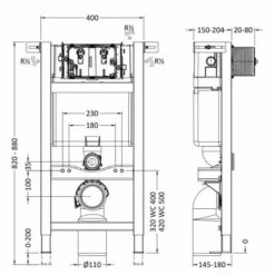 Nuie Mid Height Wall Hung Toilet Fixing Frame With Square Flush Button - Modern Bathroom Plumbing Solution -Bathroom Sales Shop xty007 spec
