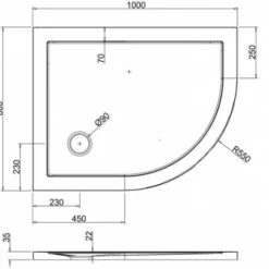 Zamori Offset Quadrant Shower Tray 1000 x 800 mm - Right Hand - Z1200 8 Zamori Offset Quadrant Shower Tray 1000 x 800 mm - Right Hand - Z1200 -Bathroom Sales Shop zamori 1000 800 shower tray RH tech drawing