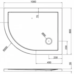 Zamori Anti-Slip Offset Quadrant Shower Tray 1000 x 800mm - Left Hand - Z1199A -Bathroom Sales Shop zamori 1000 800 shower tray tech drawing 1 1