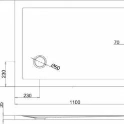 Zamori Anti-Slip Rectangular Shower Tray 1100 x 800 with Corner Waste - Z1171A | Durable & Safe Showering Solution -Bathroom Sales Shop zamori 1100 800 anti slip shower tray tech drawing